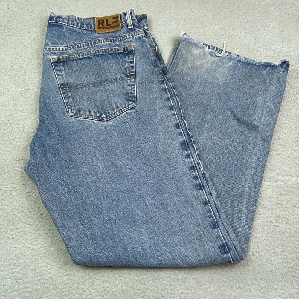 Ralph Lauren Jeans Men 38 Blue Denim Baggy‎ Loose Fit Wide Leg THRASHED